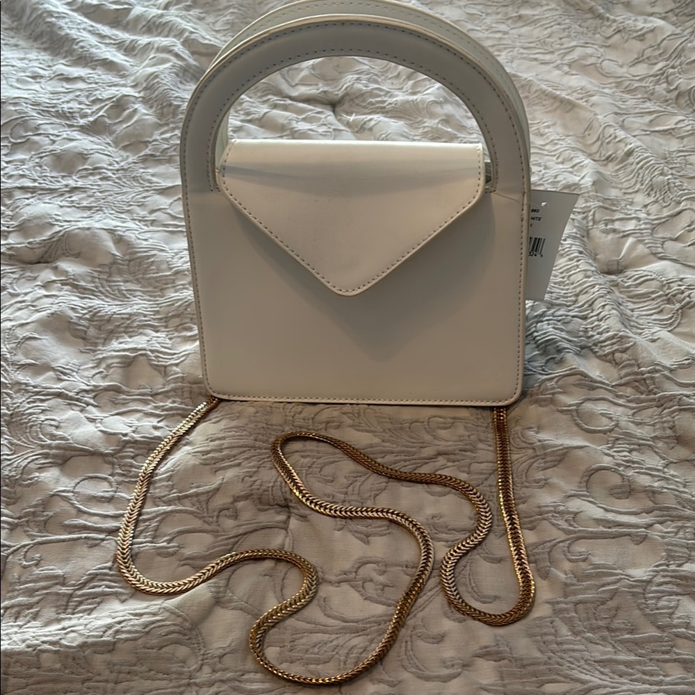 White and Gold Mini Bag with Structured Design